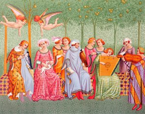 Courtly Women Listen to Music in an Orchard, after the Triumph of Death fresco in the Camposanto Monumentale, Pisa, by Buonamico Buffalmacco, from 